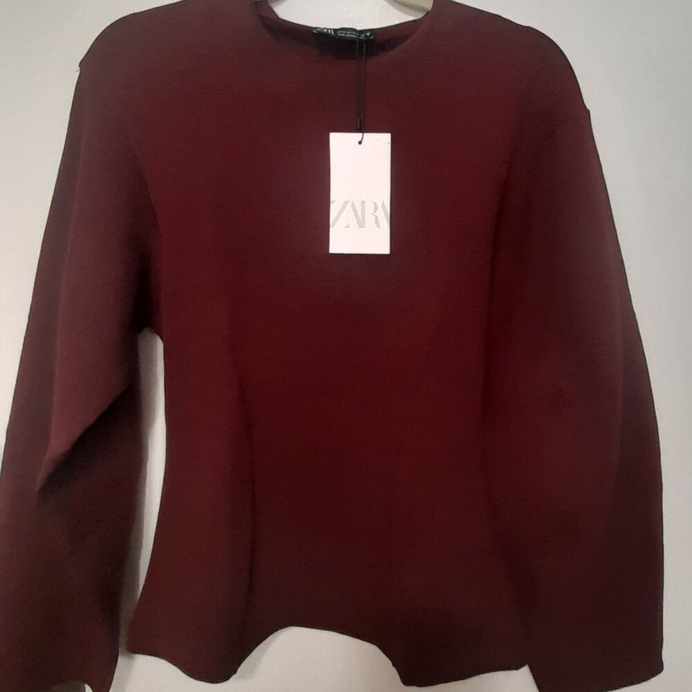 ZARA CREWNECK SWEATER, Burgundy, Size M, NWT